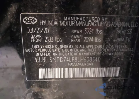2020 Hyundai Elantra Se from USA, damaged, VIN 5NPD74LF8LH608540